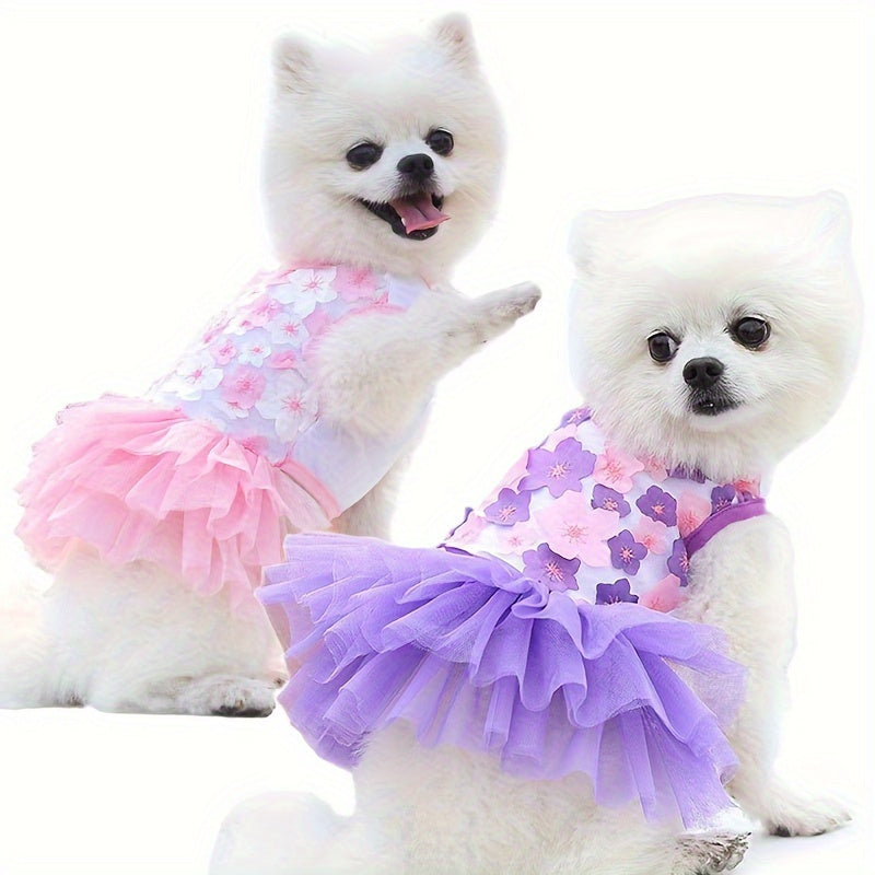 犬用の花柄ペットドレス、柔らかいチュールテディビション服、かわいいアパレル用品、ペットの衣装 p0580584