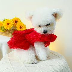 犬の結婚式のドレス - 赤 - 子犬と子猫の服、春夏の新しいビッグボウ装飾の犬のスカート p0580599