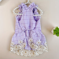 1pc 可愛い犬のドレス、パーティーホームプリンセススタイルの子犬スカート、紫のチェック柄ペットドレス