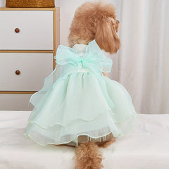 1pc ペットウェディングドレス、犬のパーティーチュチュドレス、ビッグボウノット付きのフォトシュートコスチューム、猫または犬用メッシュスカート