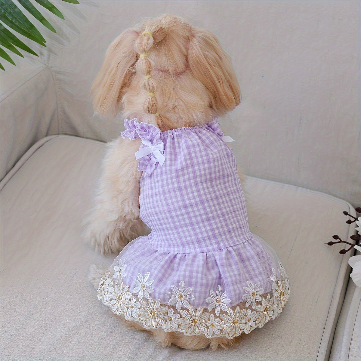 1pc 可愛い犬のドレス、パーティーホームプリンセススタイルの子犬スカート、紫のチェック柄ペットドレス